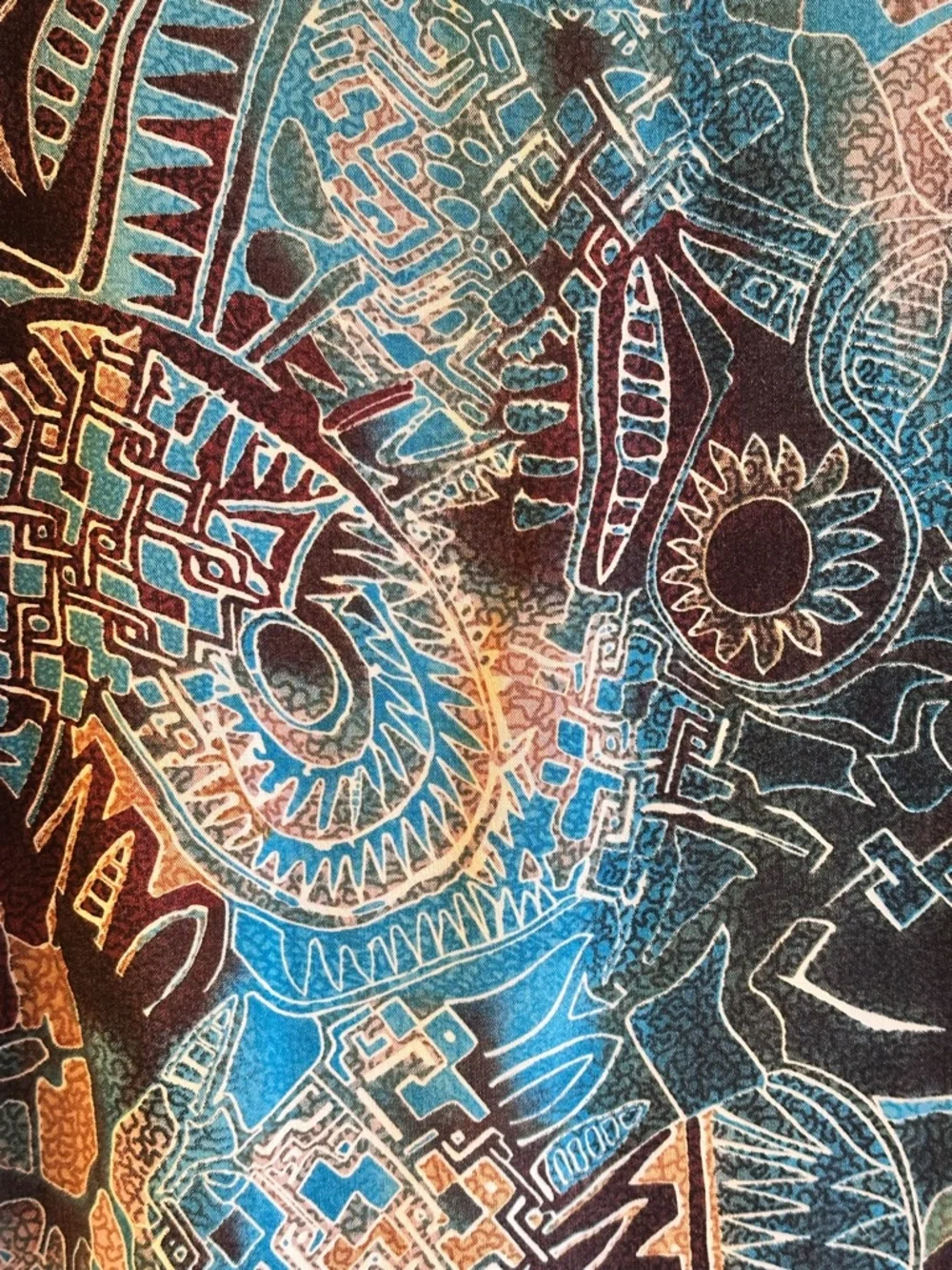 Tianello Soul of Africa Diva Abstract V-Neck Blouse in Teal and Brown size M - Picture 8 of 11